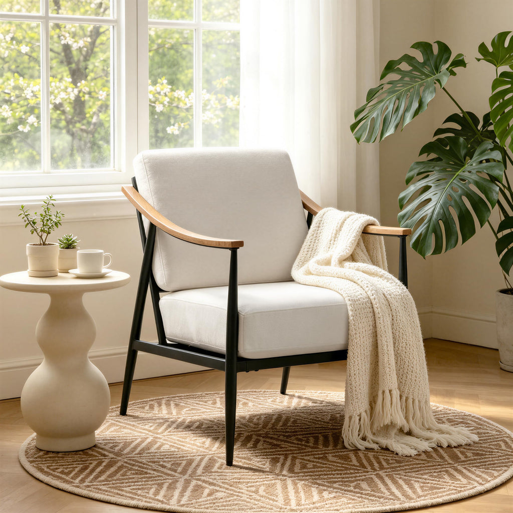RNKSFX Modern Accent Chairs Set of 2 for Living Room Bedroom Mid Century Arm Chairs Upholstered Office Accent Chairs Comfy Waiting Room Chairs with Metal Frame, Beige