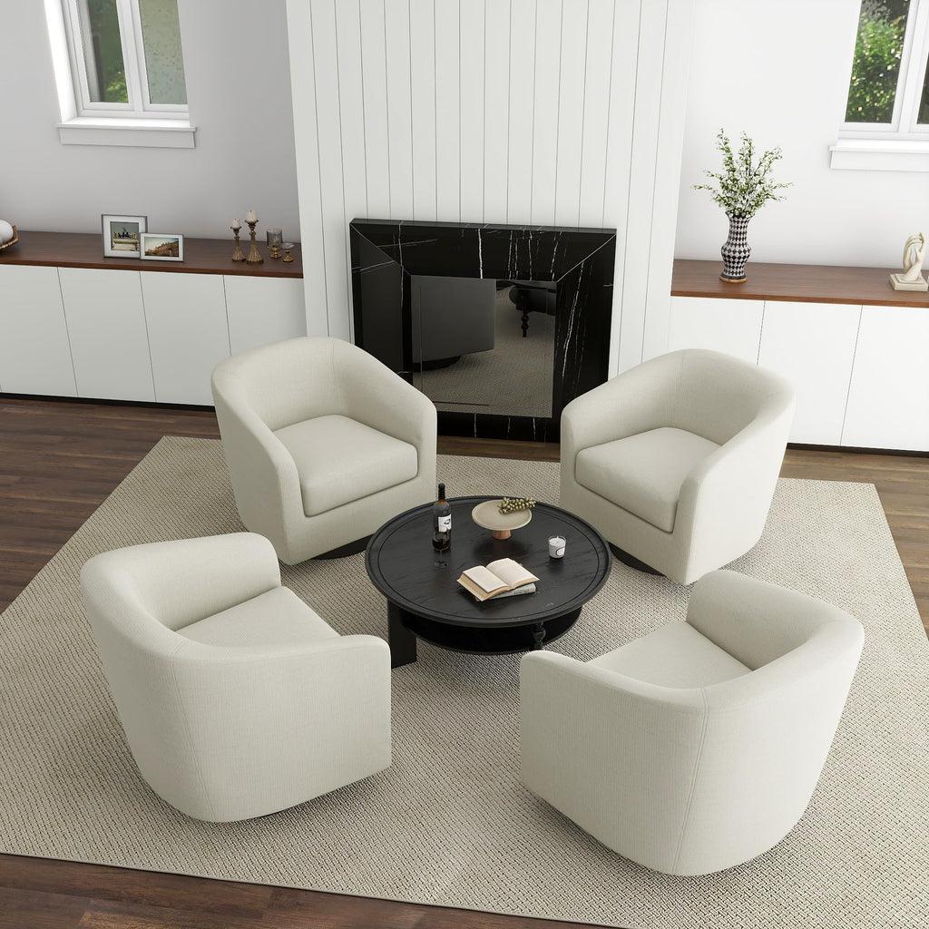 Faux Leather Swivel Accent Chairs Set of 2, Barrel Armchair, Brown