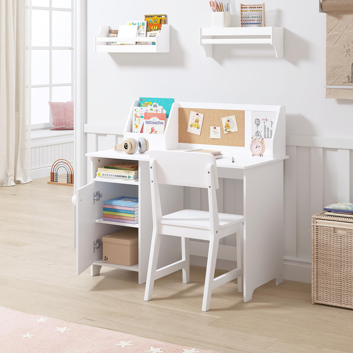 UTEX Wooden Kids Desk and Chair Set with Hutch and Storage for Ages 5-12