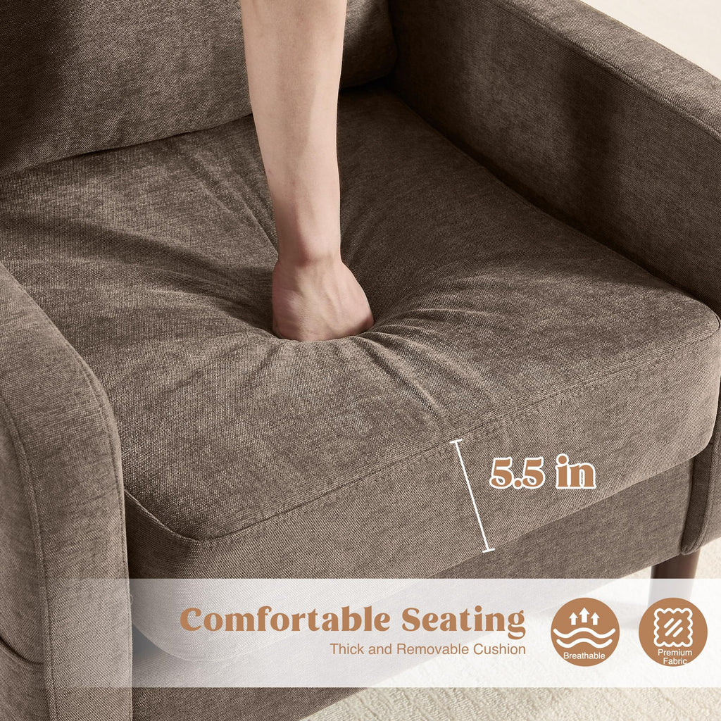 Accent Chair Set of 2, Upholstered Living Room Chairs with Wood Legs and Side Pockets, Modern Reading Chair for Bedroom, Armchair Single Sofa Side Chair for Office, Small Room, Dark Grey