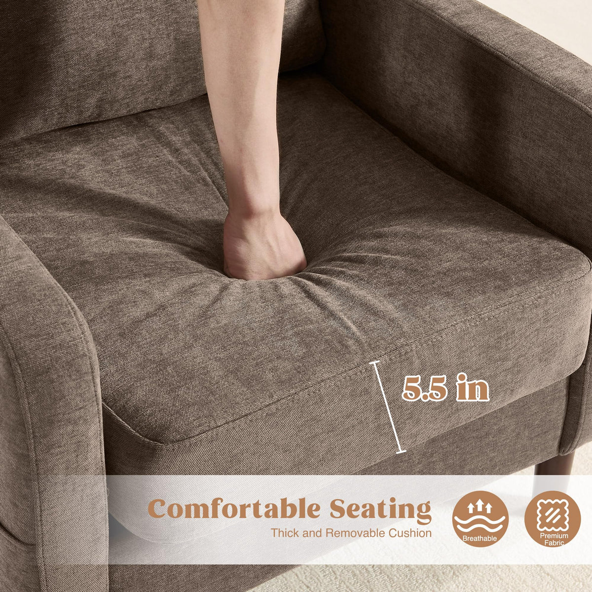 Accent Chair Set of 2, Upholstered Living Room Chairs with Wood Legs and Side Pockets, Modern Reading Chair for Bedroom, Armchair Single Sofa Side Chair for Office, Small Room, Dark Grey