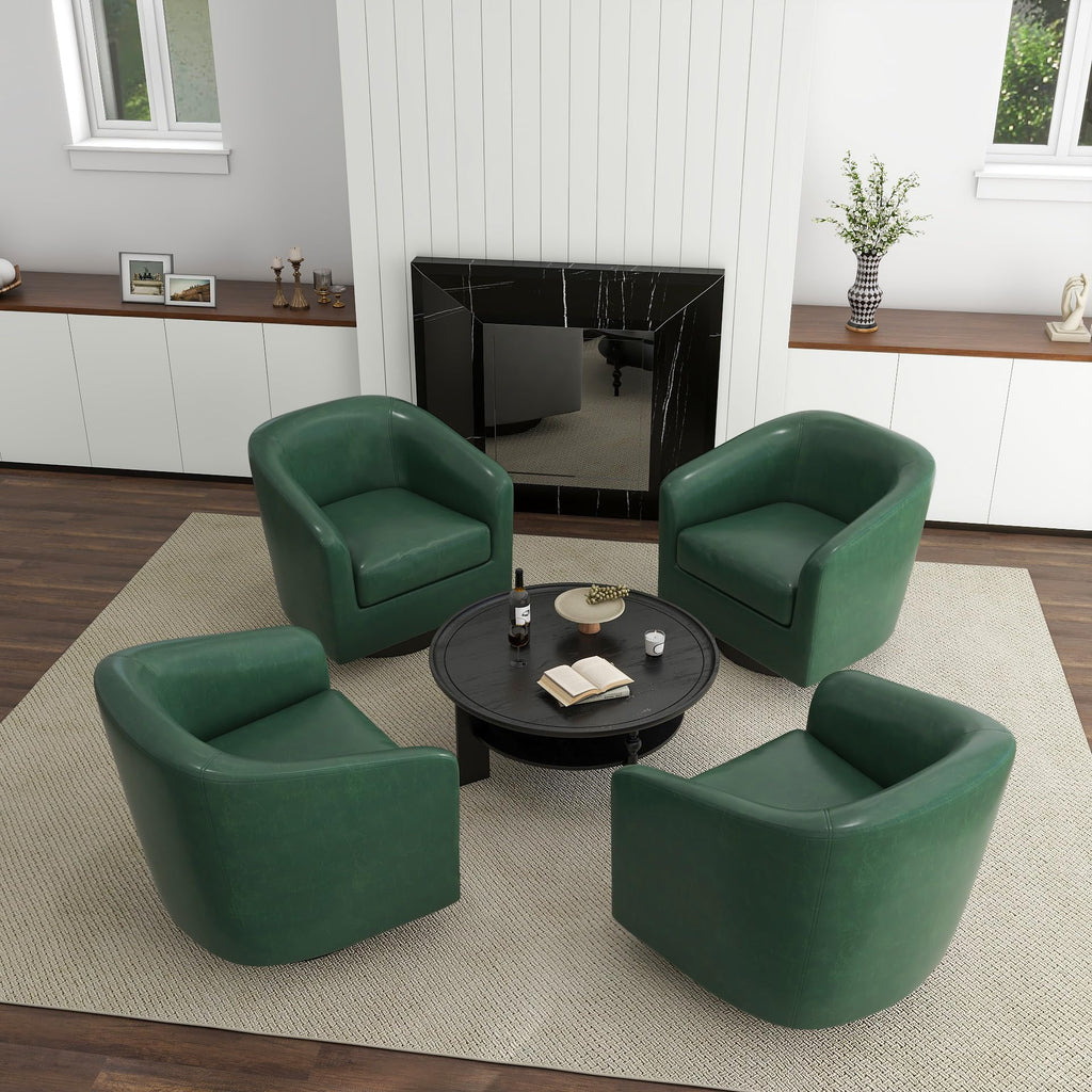 Faux Leather Swivel Accent Chairs Set of 2, Barrel Armchair, Brown