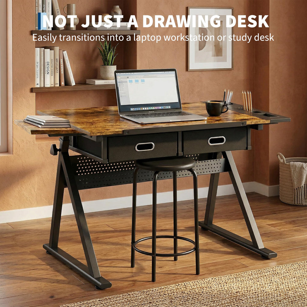 Height Adjustable Drafting Table, 0-75Â° Tilting Drawing Table Art Desk