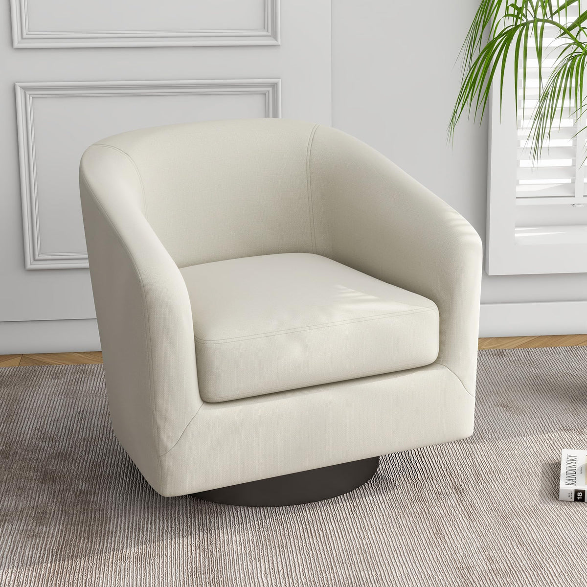 Faux Leather Swivel Accent Chairs Set of 2, Barrel Armchair, Brown