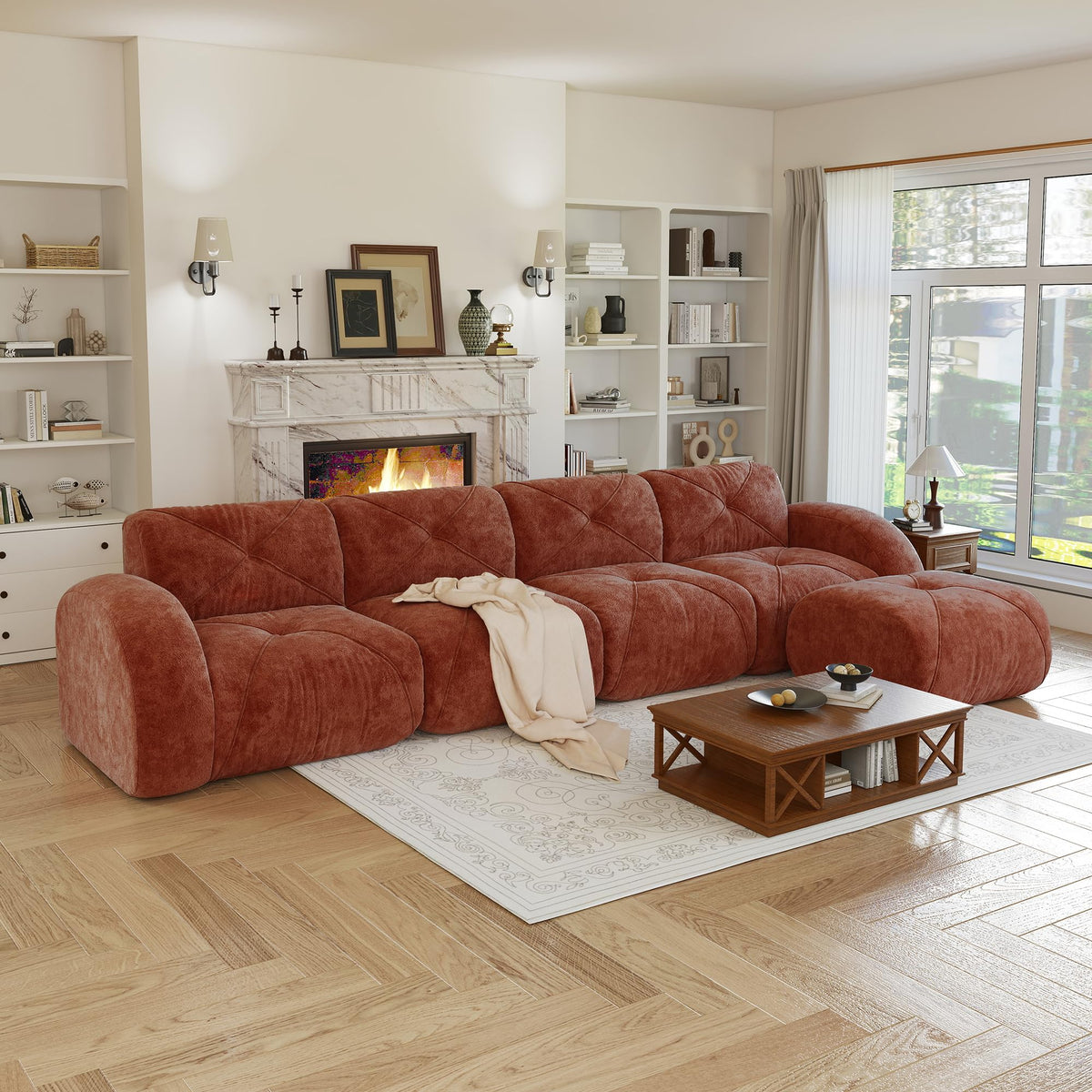80" Sectional Modular Cloud Couch, Boneless Couch, Loveseat Red