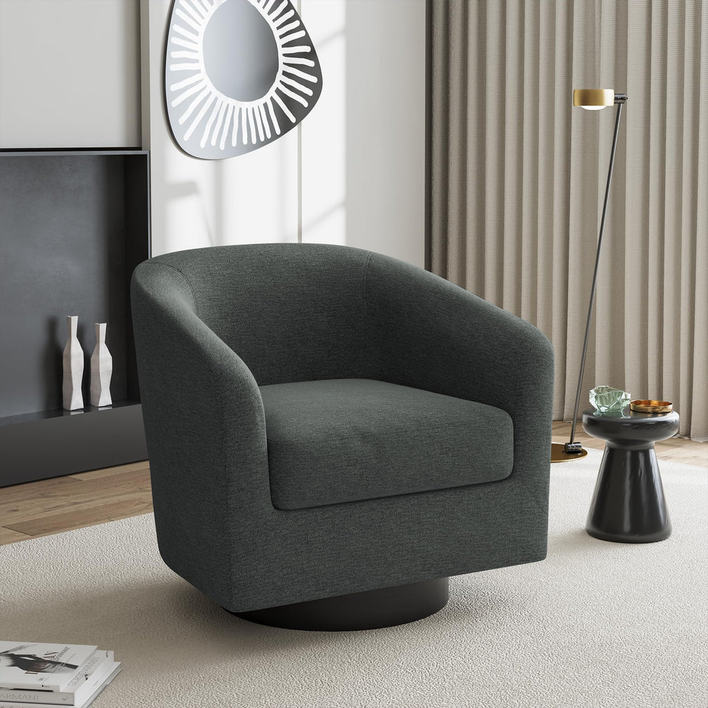 Faux Leather Swivel Accent Chairs Set of 2, Barrel Armchair, Brown