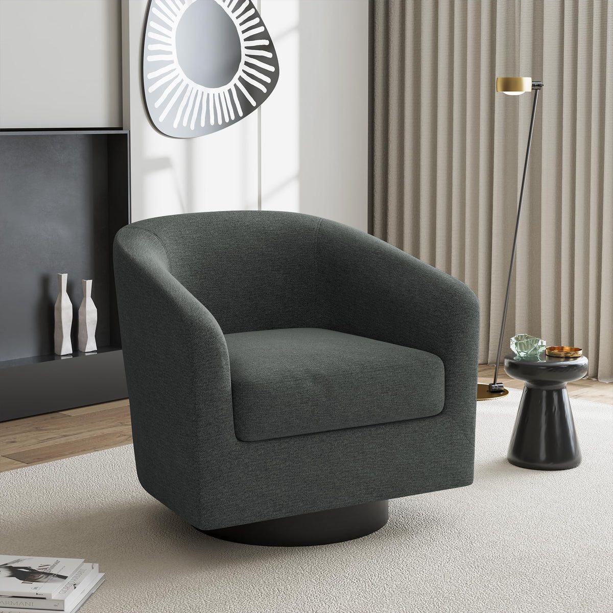 Faux Leather Swivel Accent Chairs Set of 2, Barrel Armchair, Brown