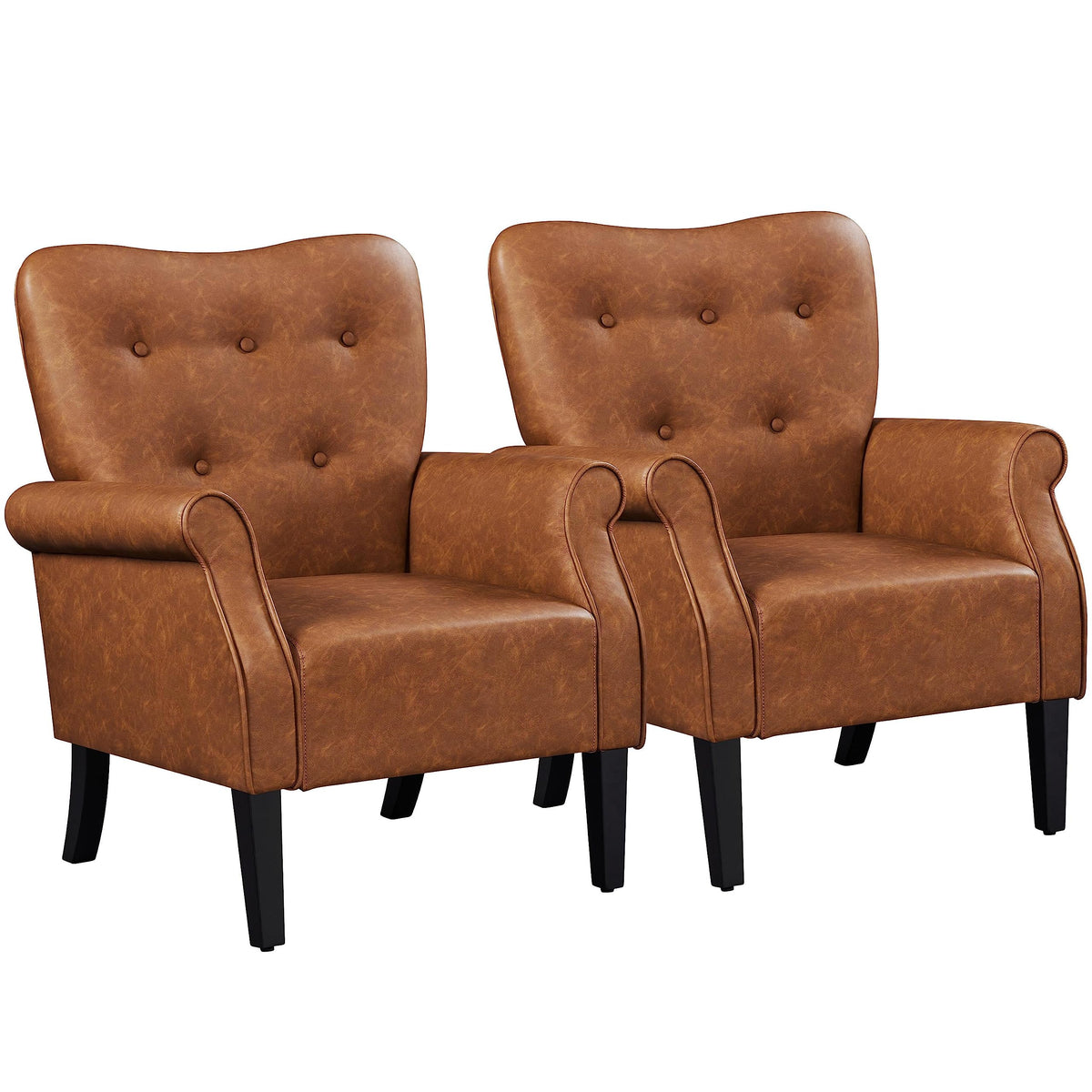 Yaheetech High Back Accent Chair Set of 2 with Rolled Arms, Navy Blue