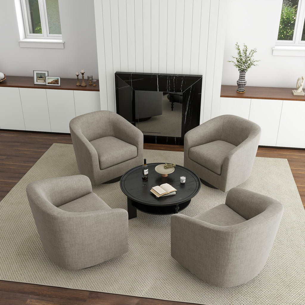 Faux Leather Swivel Accent Chairs Set of 2, Barrel Armchair, Brown