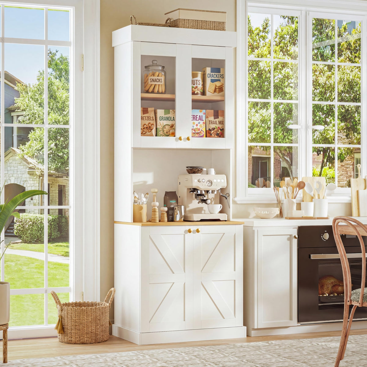 Vyre 71" Black Modular Farmhouse Bookcase Set of 3, Expandable Storage Cabinets with Glass Doors or Drawers for Home Office and Study Room