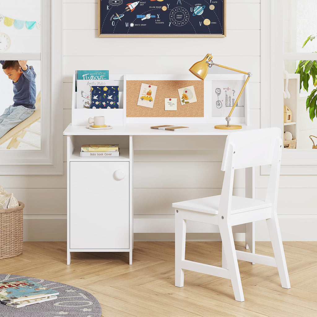 UTEX Wooden Kids Desk and Chair Set with Hutch and Storage for Ages 5-12