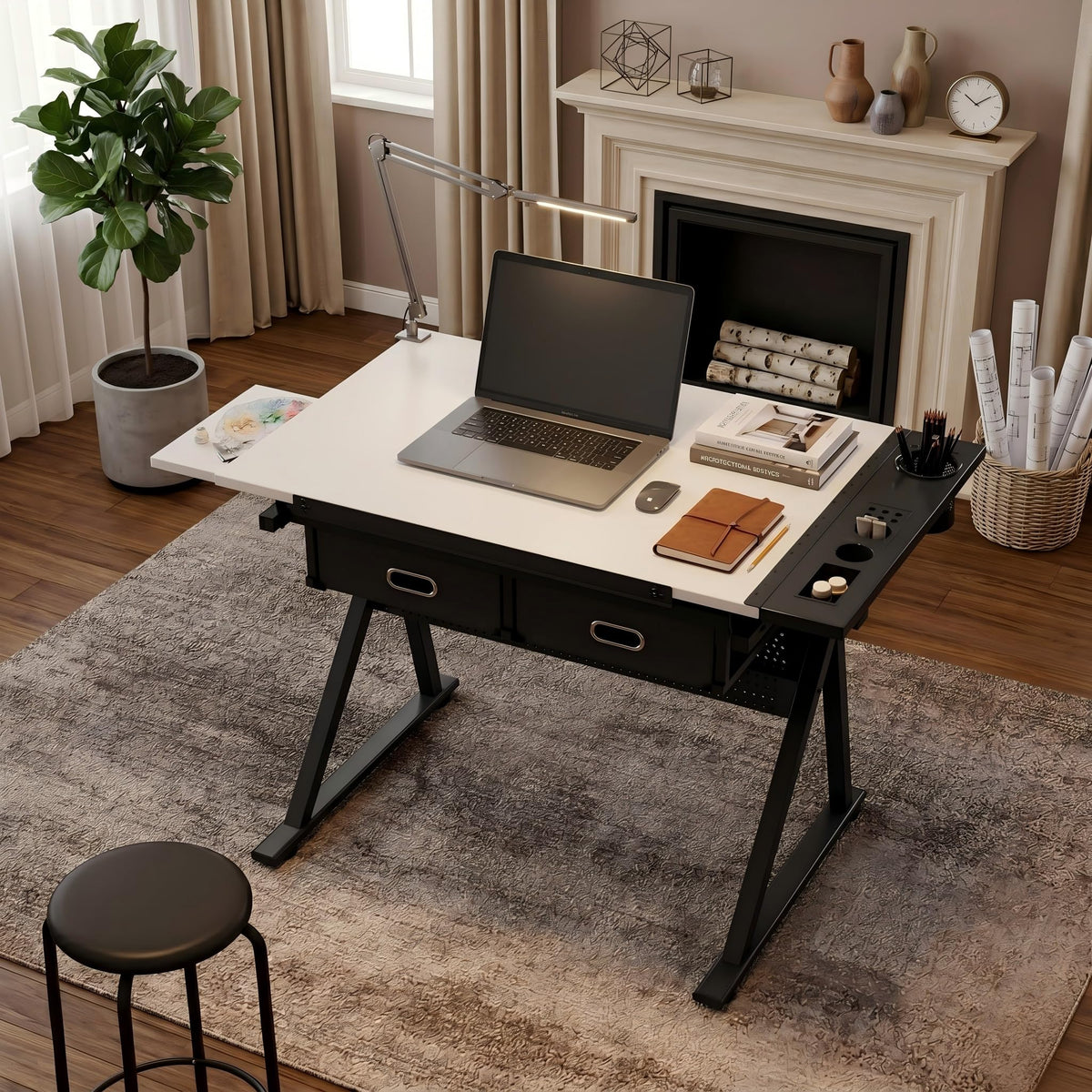 Adjustable Drawing Table with 3 Drawers & Stool, for Art & Work