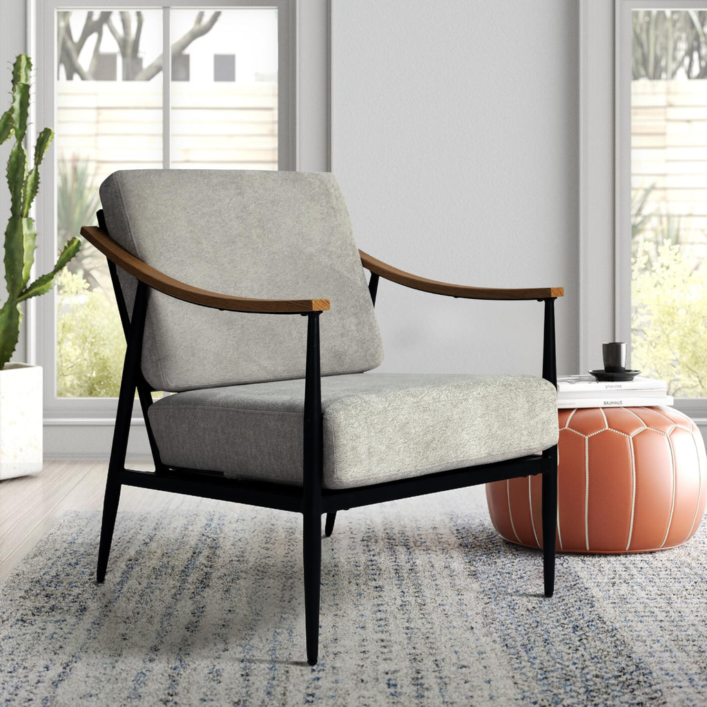 RNKSFX Modern Accent Chairs Set of 2 for Living Room Bedroom Mid Century Arm Chairs Upholstered Office Accent Chairs Comfy Waiting Room Chairs with Metal Frame, Beige