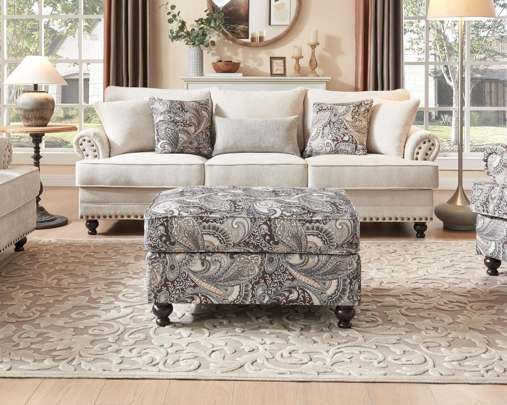 Modern Farmhouse Loveseat Sofa, Chenille Upholstery with Nailhead Trim, Small Couch for Living Room, Bedroom, Office, or Apartment, Includes 4 Accent Pillows