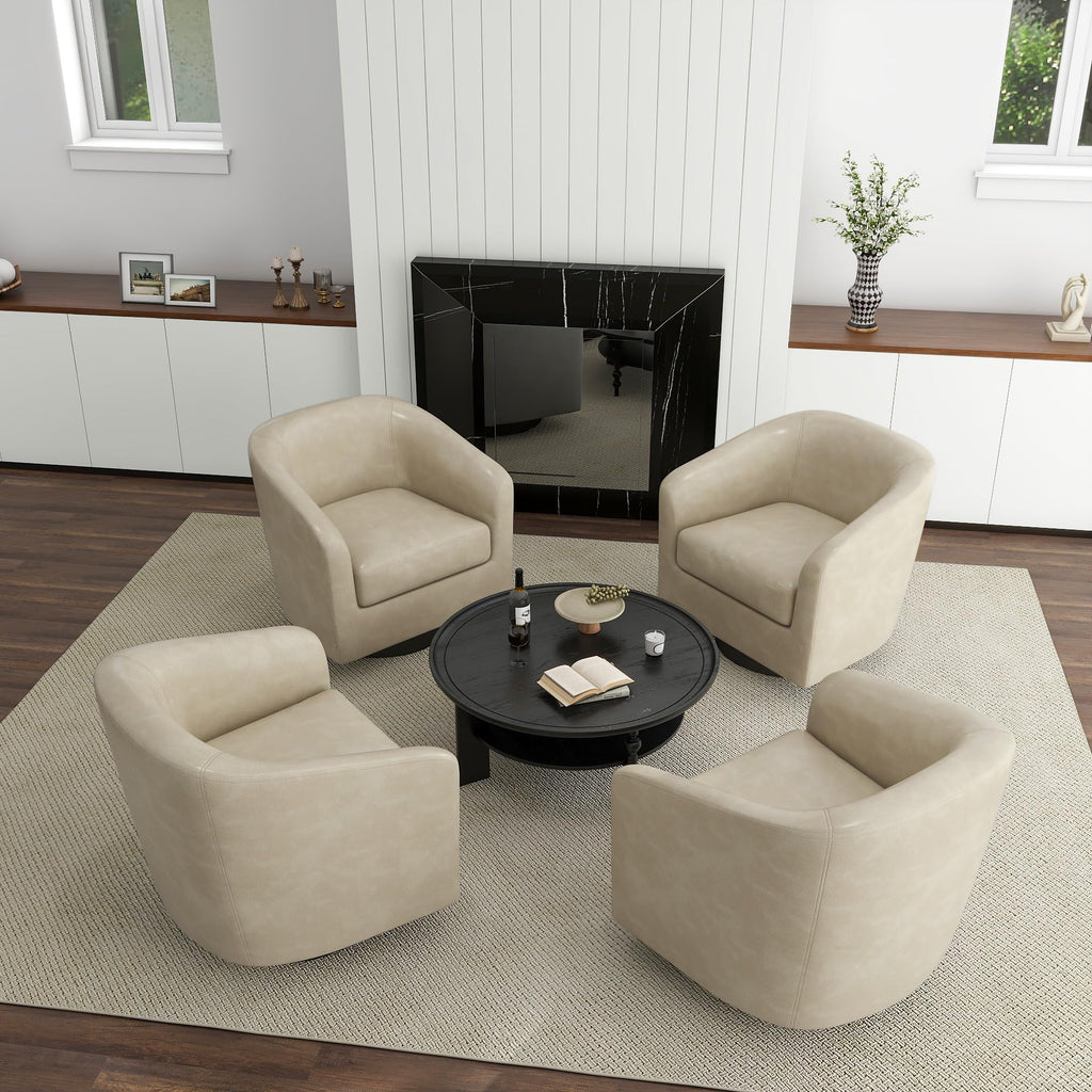 Faux Leather Swivel Accent Chairs Set of 2, Barrel Armchair, Brown