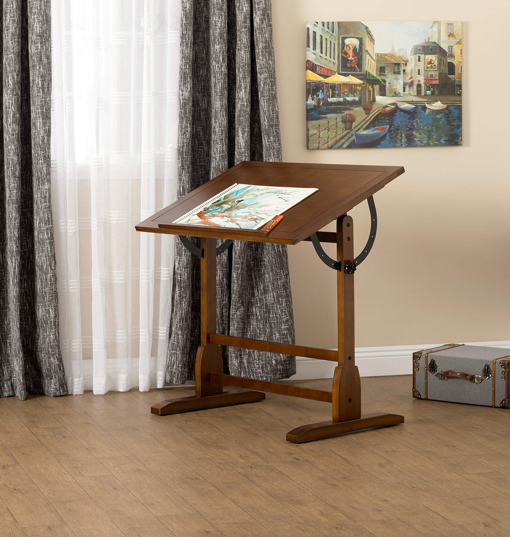 Studio Designs Vintage Drafting Table - Antique Design Solid Wood Drafting Table with Built-In Pencil Groove and Pencil Ledge - Angle Adjustable Work Surface