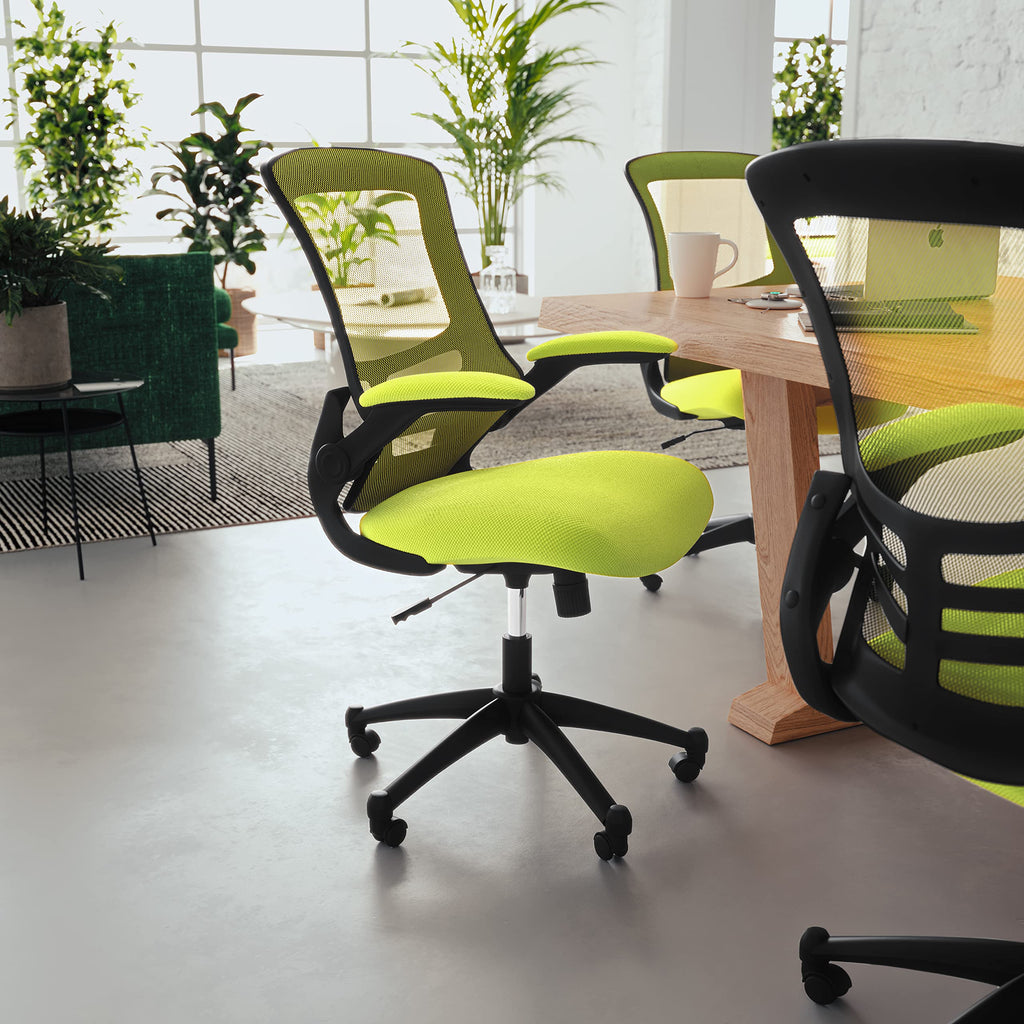 Flash Furniture Set of 4 Mid-Back Swivel Ergonomic Task Office Chairs with Flip-Up Arms, Black Mesh
