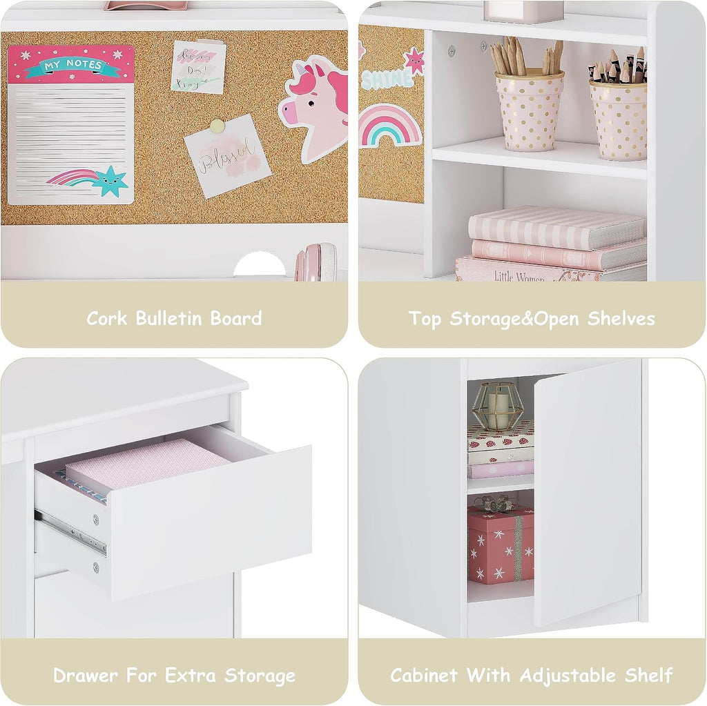 UTEX Wooden Kids Desk and Chair Set with Hutch and Storage for Ages 5-12