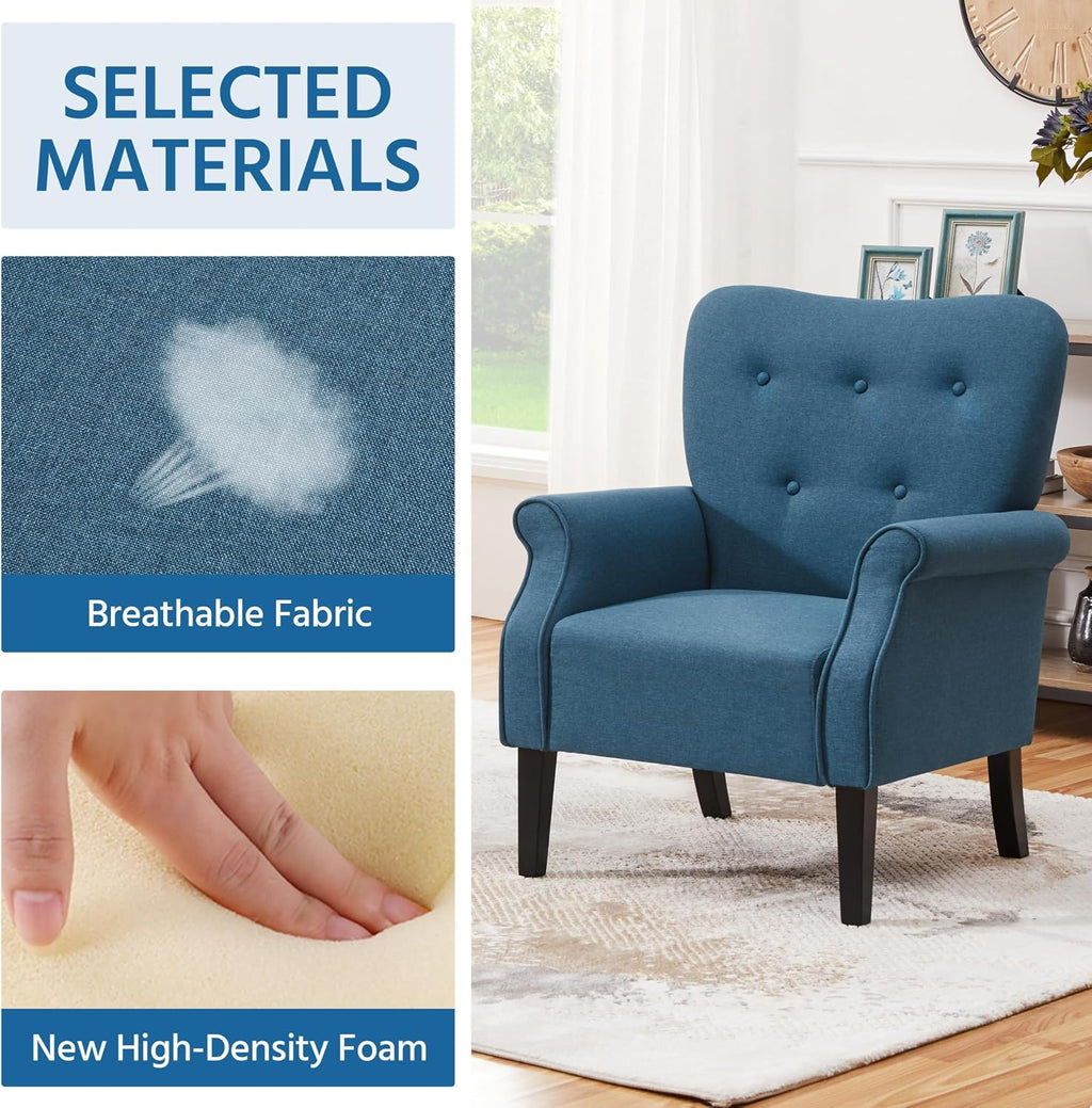 Yaheetech High Back Accent Chair Set of 2 with Rolled Arms, Navy Blue