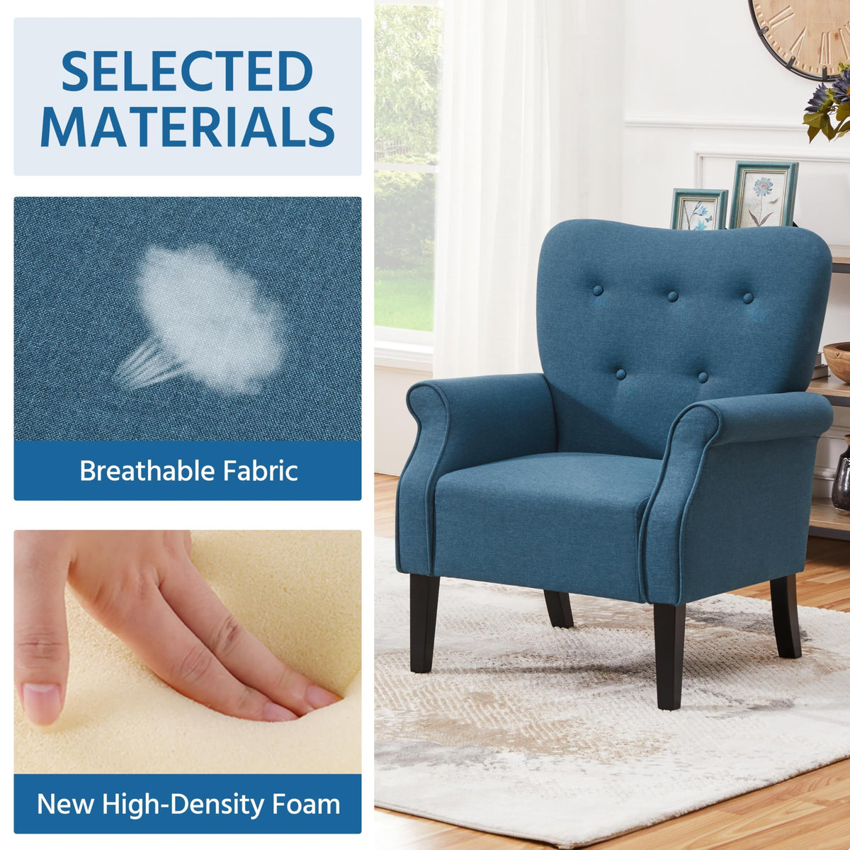 Yaheetech High Back Accent Chair Set of 2 with Rolled Arms, Navy Blue