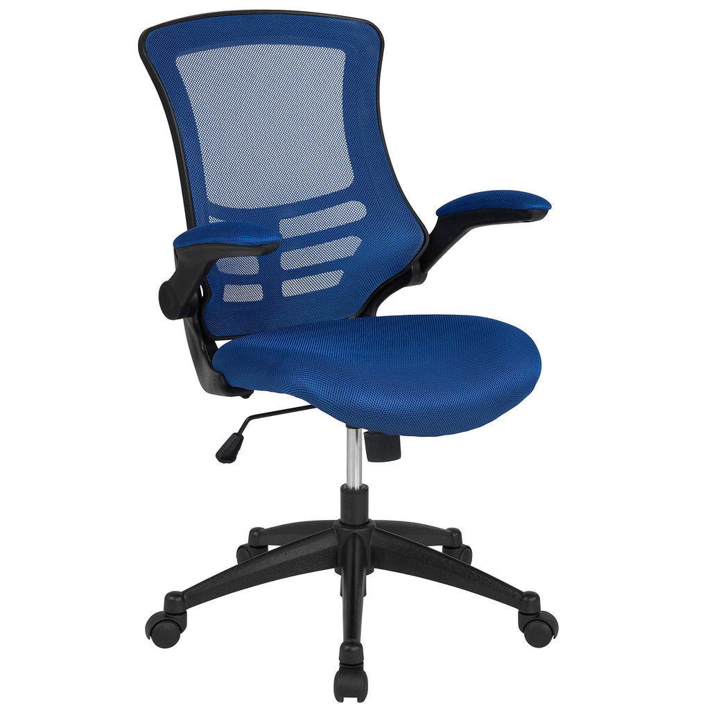 Flash Furniture Set of 4 Mid-Back Swivel Ergonomic Task Office Chairs with Flip-Up Arms, Black Mesh