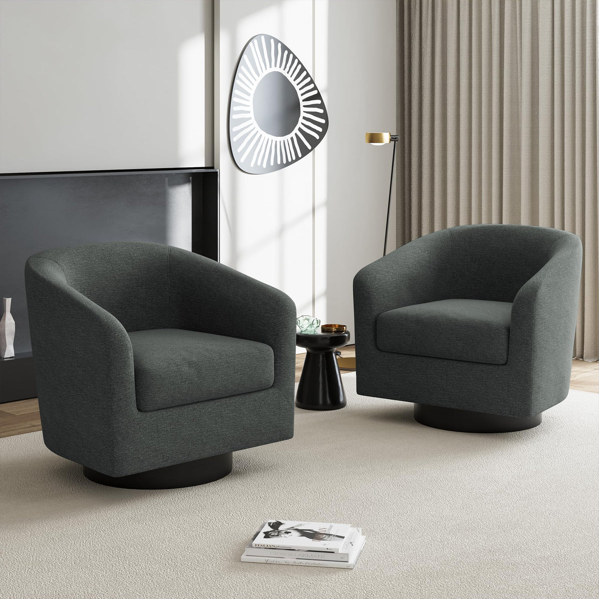 Faux Leather Swivel Accent Chairs Set of 2, Barrel Armchair, Brown