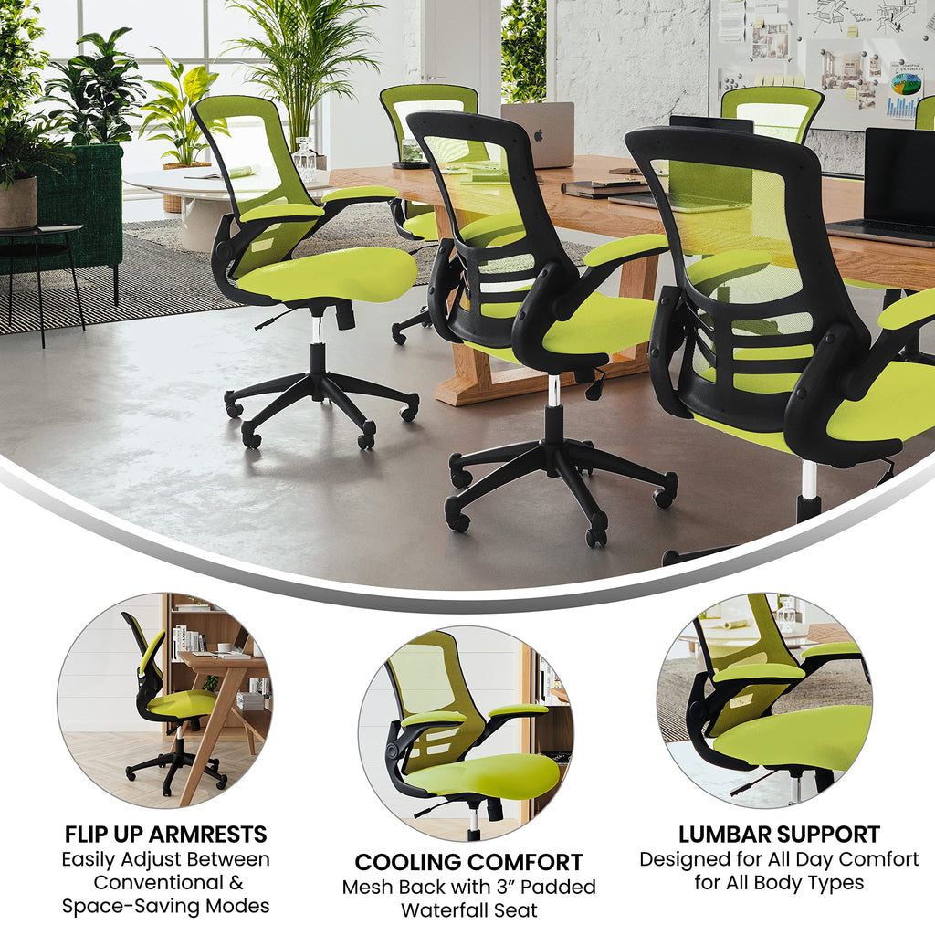 Flash Furniture Set of 4 Mid-Back Swivel Ergonomic Task Office Chairs with Flip-Up Arms, Black Mesh