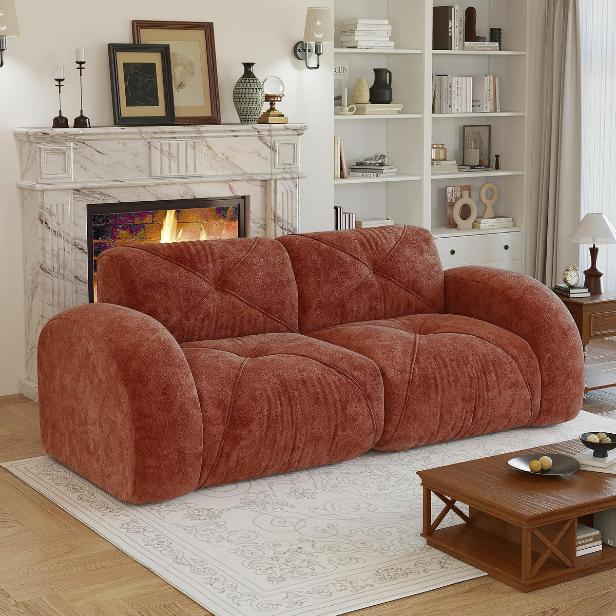 80" Sectional Modular Cloud Couch, Boneless Couch, Loveseat Red