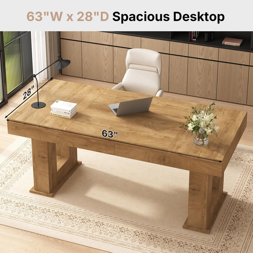 63 inch Rectangular Executive Desk with Spacious Desktop