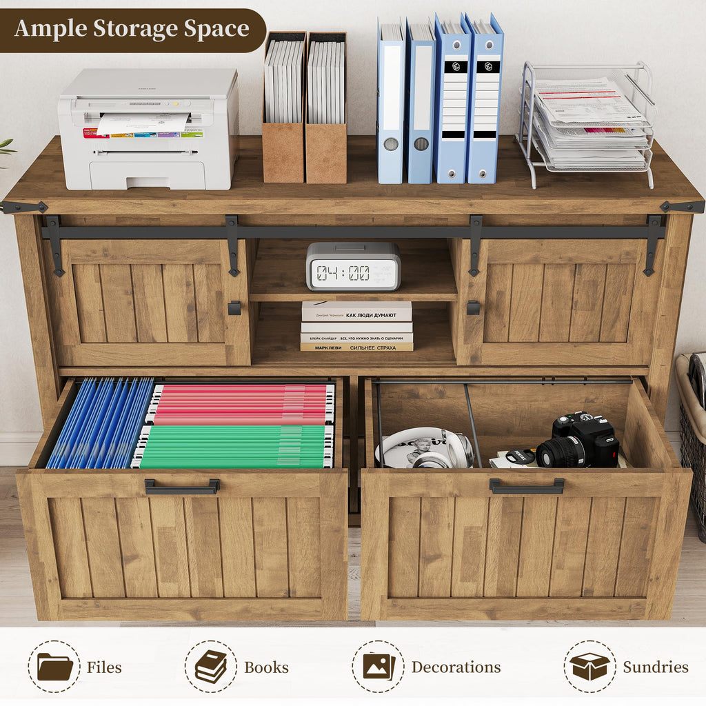 Farmhouse 3-Piece Home Office Set â 46" Wide 2-Drawer Lateral File Cabinet with Power Outlets & USB, Two 71" Tall 5-Tier Bookcases with Adjustable Shelves & Anti-Tip Kit, Black