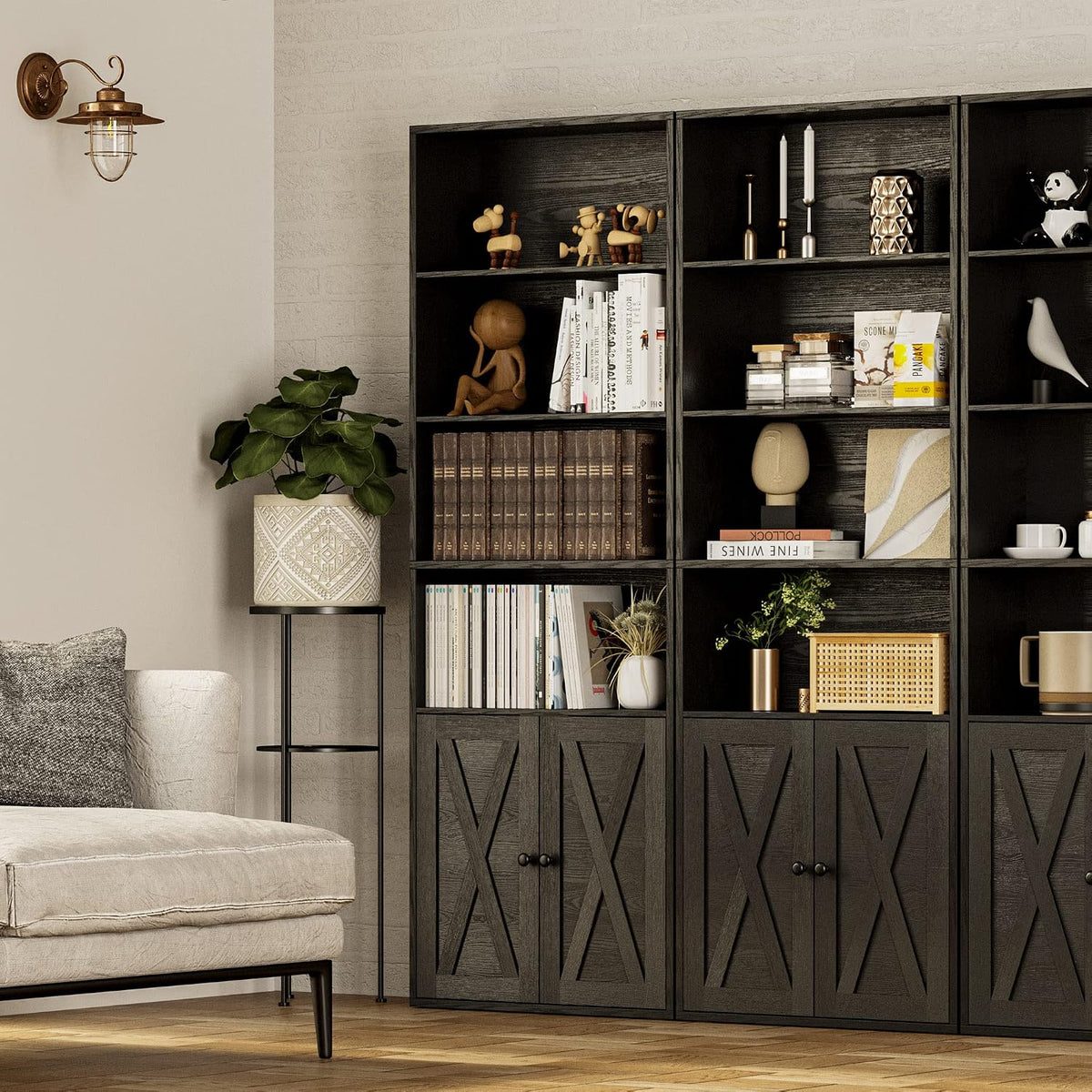 IRONCK Industrial Bookshelves and Bookcases with Doors Floor Standing 6 Shelf Display Storage Shelves 70 in Tall Bookcase for Home Office, Living Room