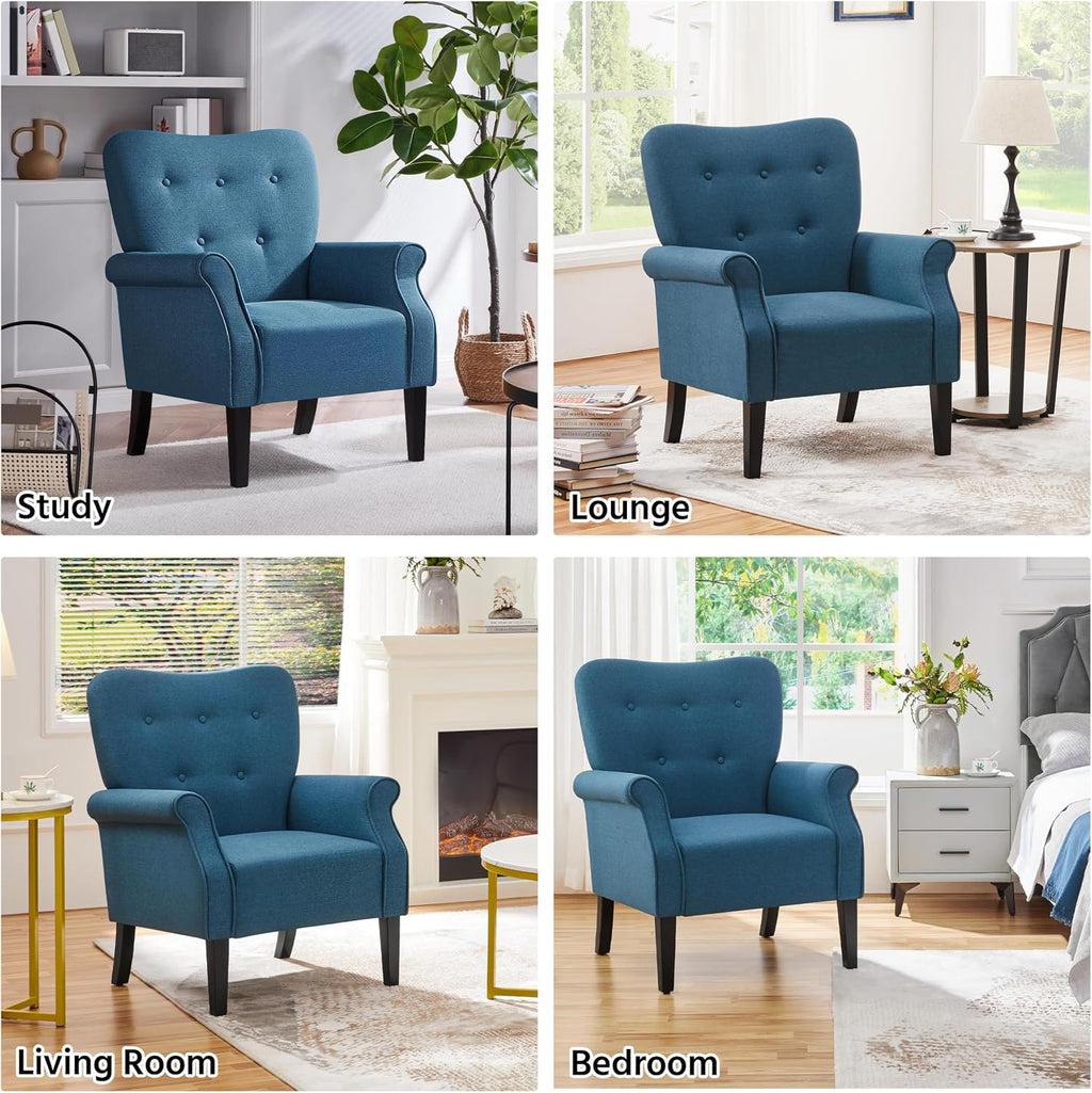 Yaheetech High Back Accent Chair Set of 2 with Rolled Arms, Navy Blue