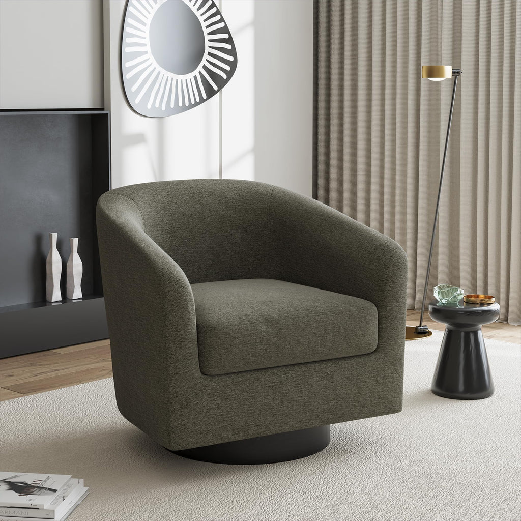 Faux Leather Swivel Accent Chairs Set of 2, Barrel Armchair, Brown