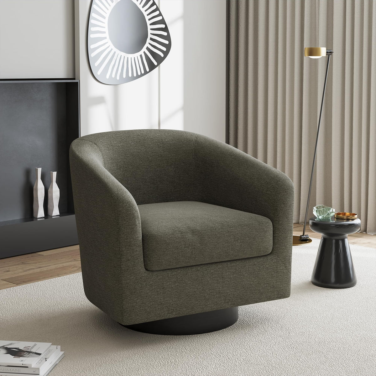 Faux Leather Swivel Accent Chairs Set of 2, Barrel Armchair, Brown