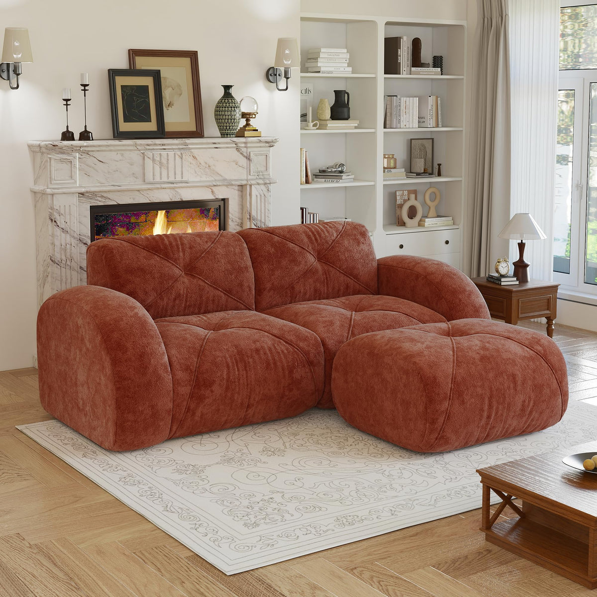 80" Sectional Modular Cloud Couch, Boneless Couch, Loveseat Red
