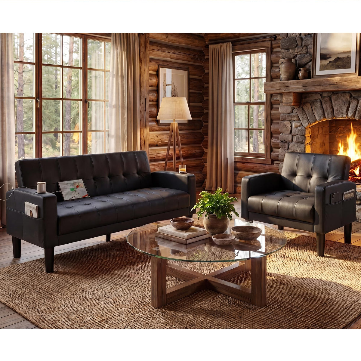 TYBOATLE Living Room Set, PU Leather Couch and Chairs w/USB & Type-C Ports