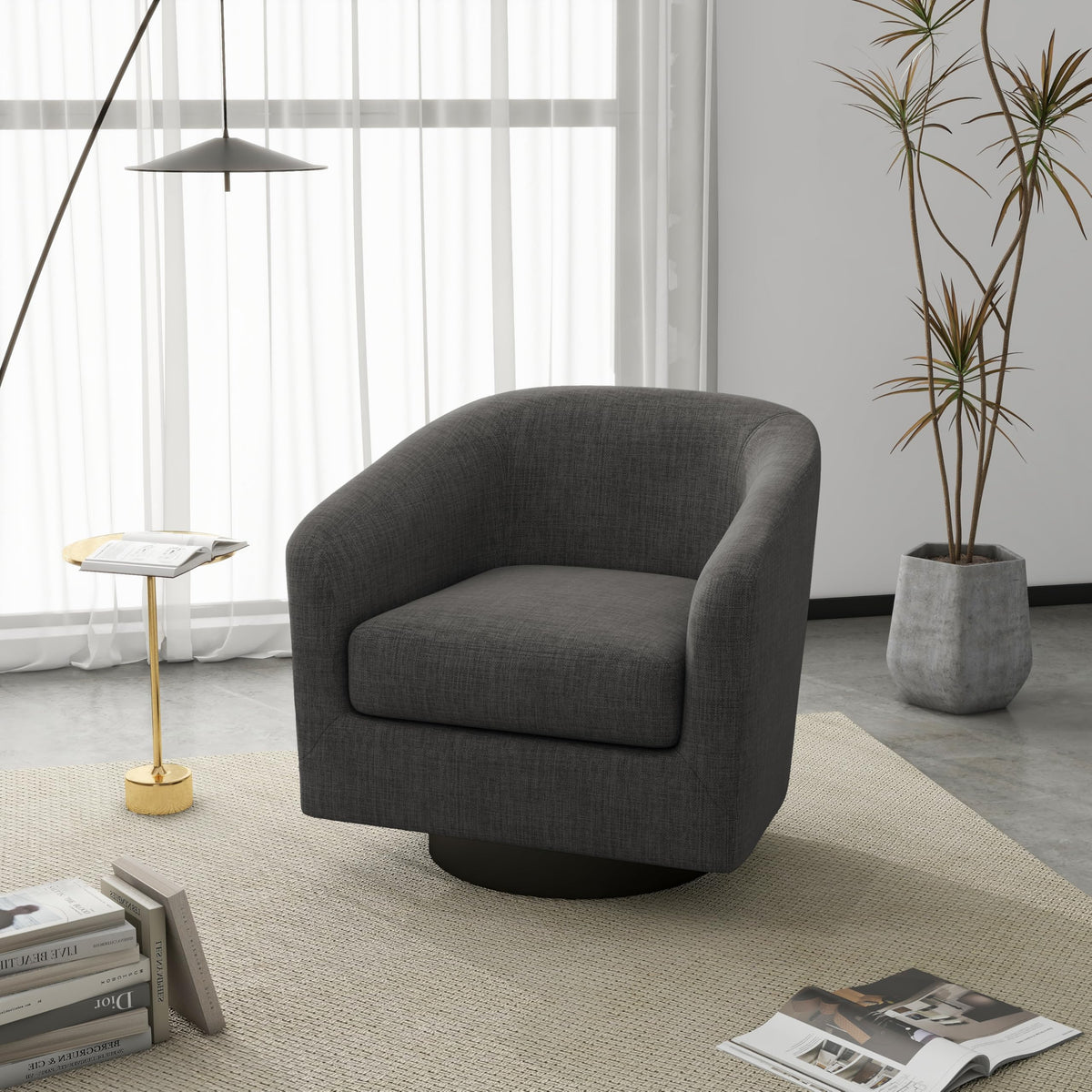 Faux Leather Swivel Accent Chairs Set of 2, Barrel Armchair, Brown