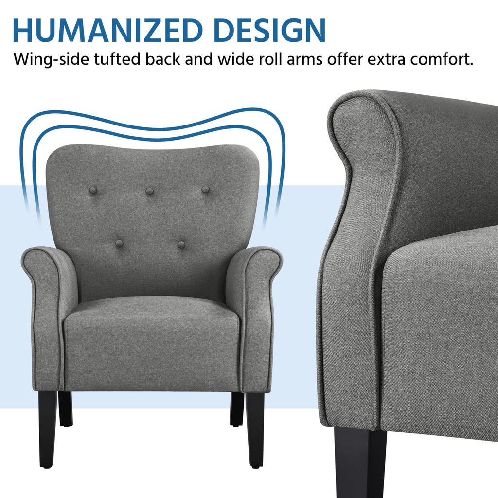 Yaheetech High Back Accent Chair Set of 2 with Rolled Arms, Navy Blue