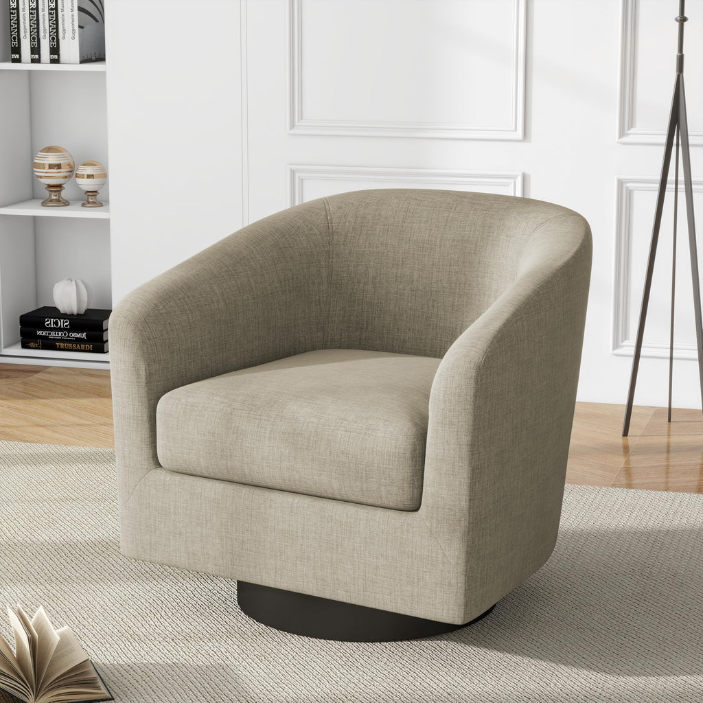 Faux Leather Swivel Accent Chairs Set of 2, Barrel Armchair, Brown