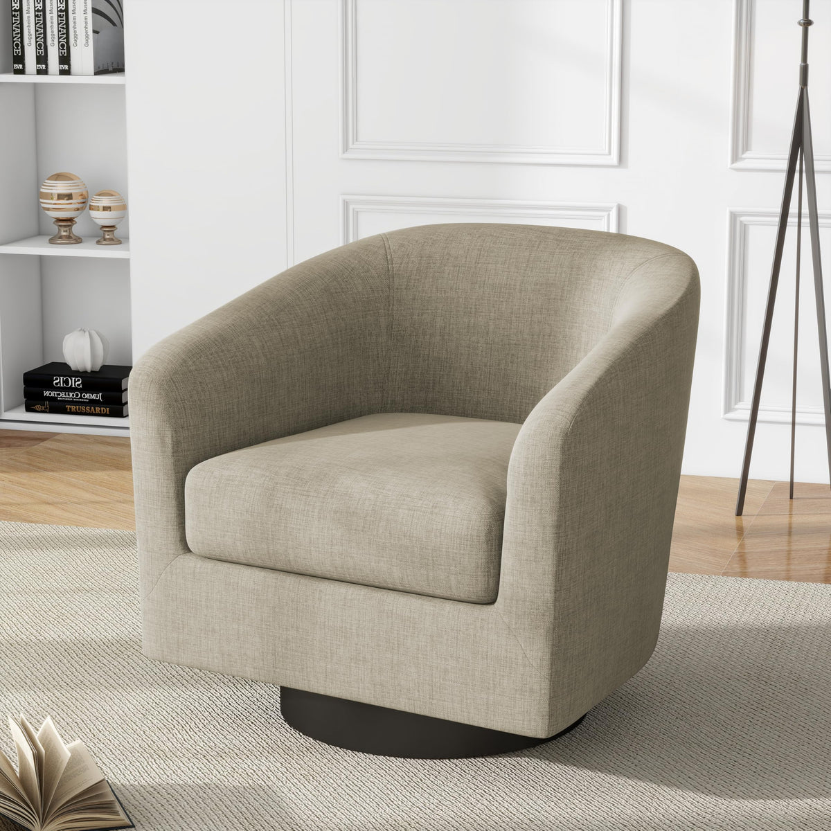Faux Leather Swivel Accent Chairs Set of 2, Barrel Armchair, Brown