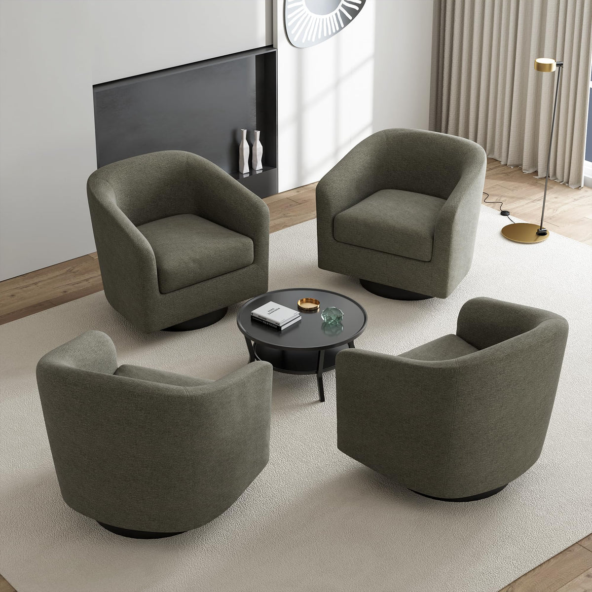 Faux Leather Swivel Accent Chairs Set of 2, Barrel Armchair, Brown