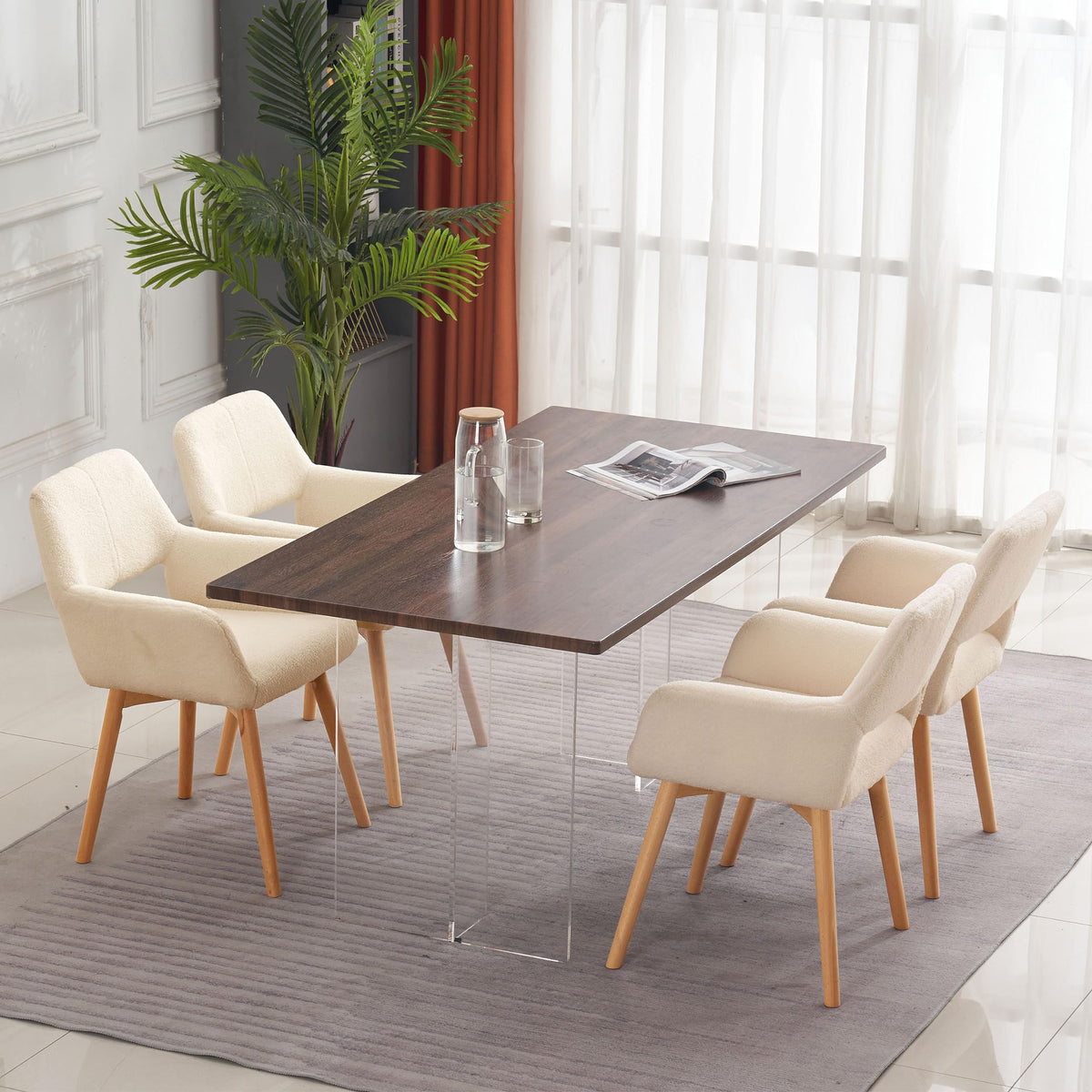 Mid Century Modern Dining Chairs Set of 2 & 4 & 6 Comfy Accent Chair Upholstered Kitchen Dining Living Room Chairs for Bedrooms Waiting Room Home Arm Desk Chair No Wheels (Beige, 2)
