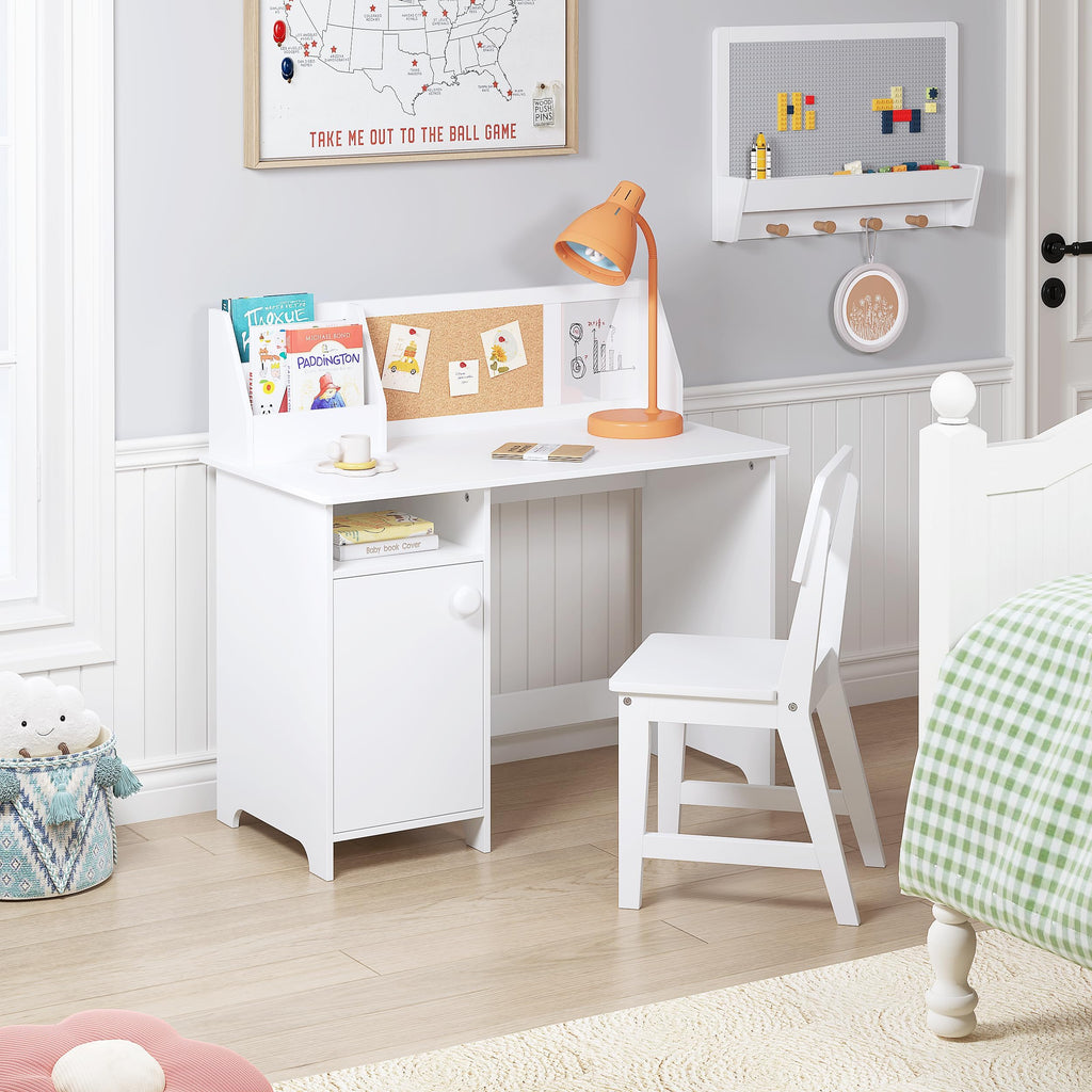 UTEX Wooden Kids Desk and Chair Set with Hutch and Storage for Ages 5-12