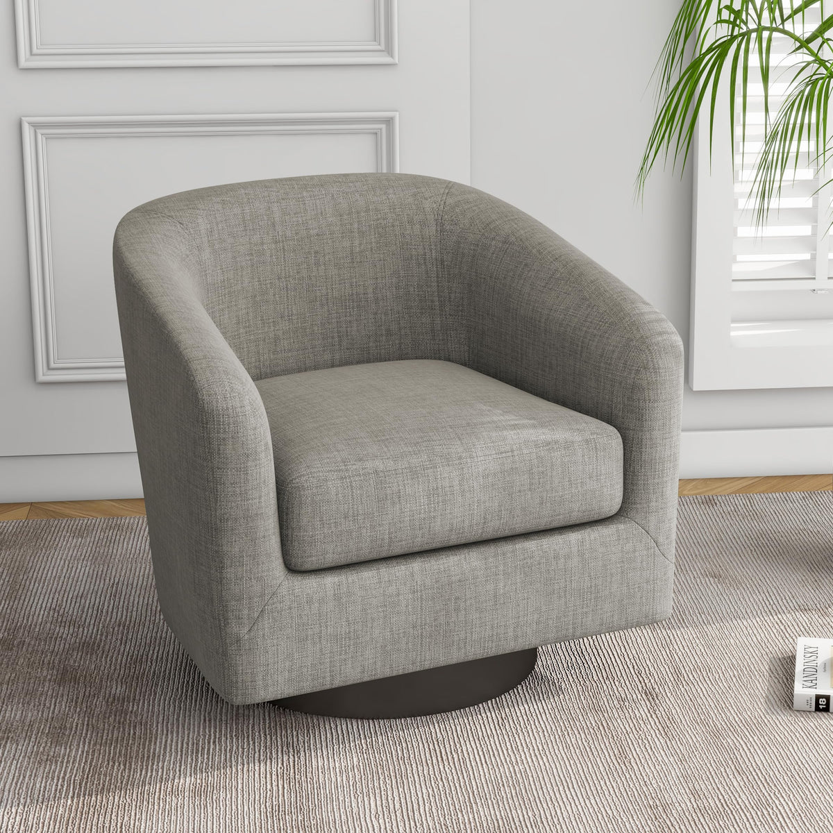 Faux Leather Swivel Accent Chairs Set of 2, Barrel Armchair, Brown