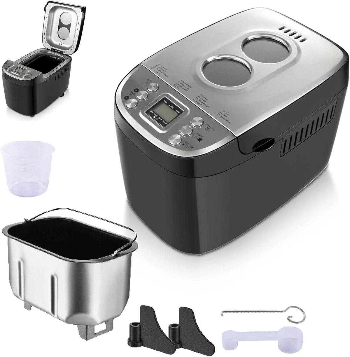 Broodbakmachine, 3 pond, programmeerbare machine met keramische pan met antiaanbaklaag voor automatisch glutenvrij en zuurdesembrood bakken(Zwart)