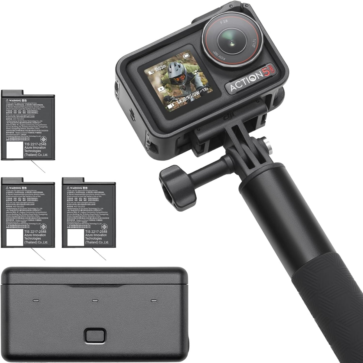 DJI Osmo Action 5 Pro Standard Combo, waterproof camera with 1/1.3" sensor, 4K/120fps video, subject tracking, stabilization, two OLED touch screens, action camera 4K ideal for sports, vlog(Adventure Combo)
