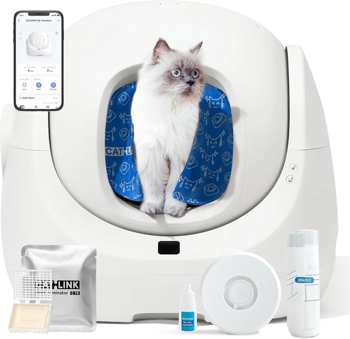 CATLINK Baymax zelfreinigende kattenbak 70L capaciteit - verbeterde bescherming tegen zijlekkage, 7 beveiligingsniveaus, app en detectie van meerdere katten - voor multi-cat home(L)