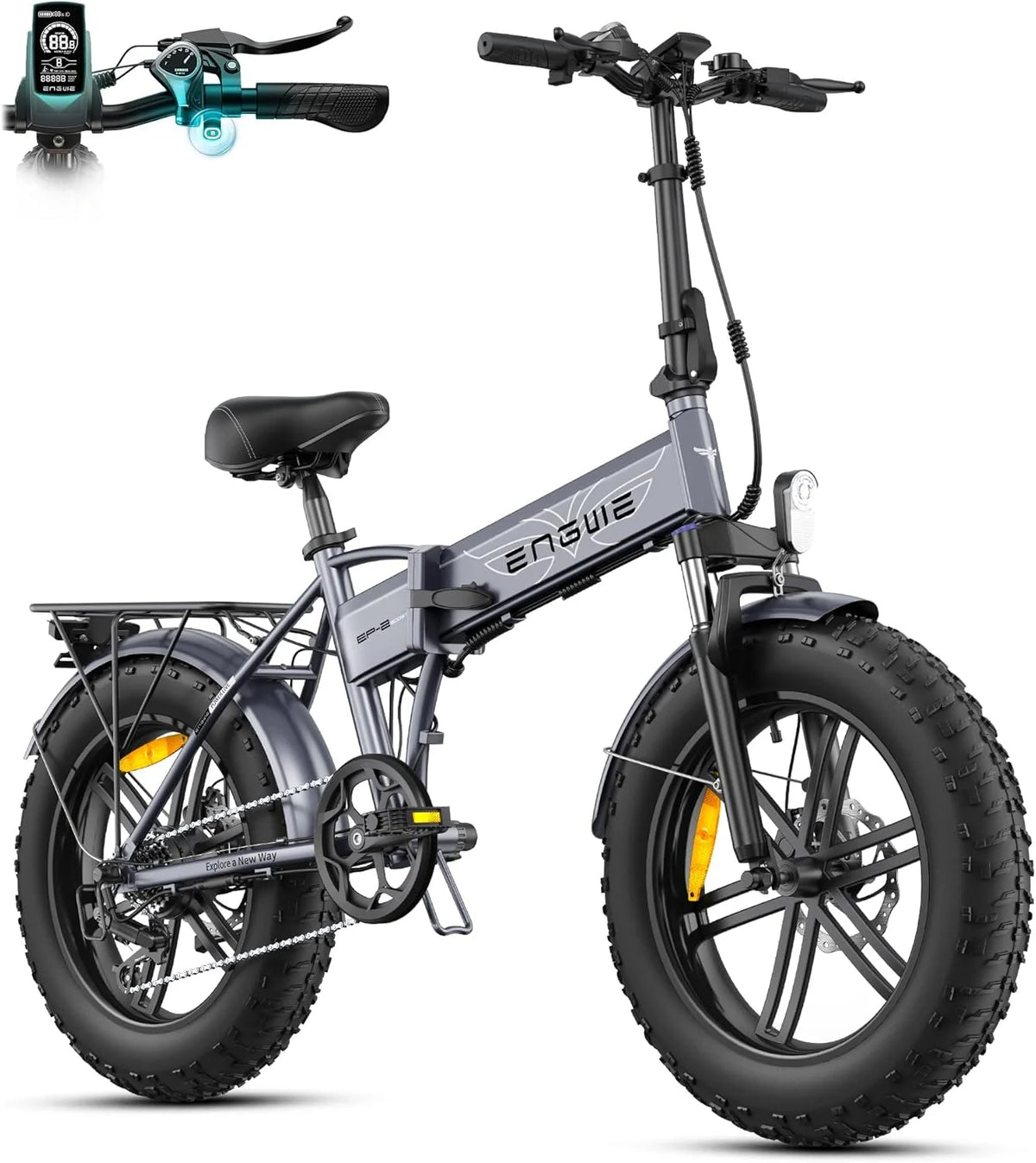 ENGWE Opvouwbare Elektrische Fiets met 48V 13Ah Verwijderbare Accu, Actieradius van 50-120 km E-bike，20“×4.0” Fat Tire 7 Versnellingen ebike voor Elk Terrein(Grijs)