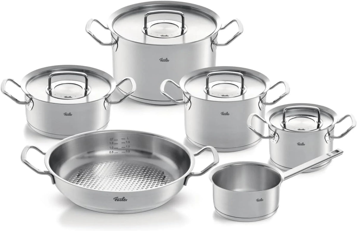 Fissler Originele Profi Collection/roestvrijstalen pannenset + gratis serveerpan, 5-delig, incl. metalen deksel (3 kookpannen, 1 braadpan, 1 steelpan) - inductie